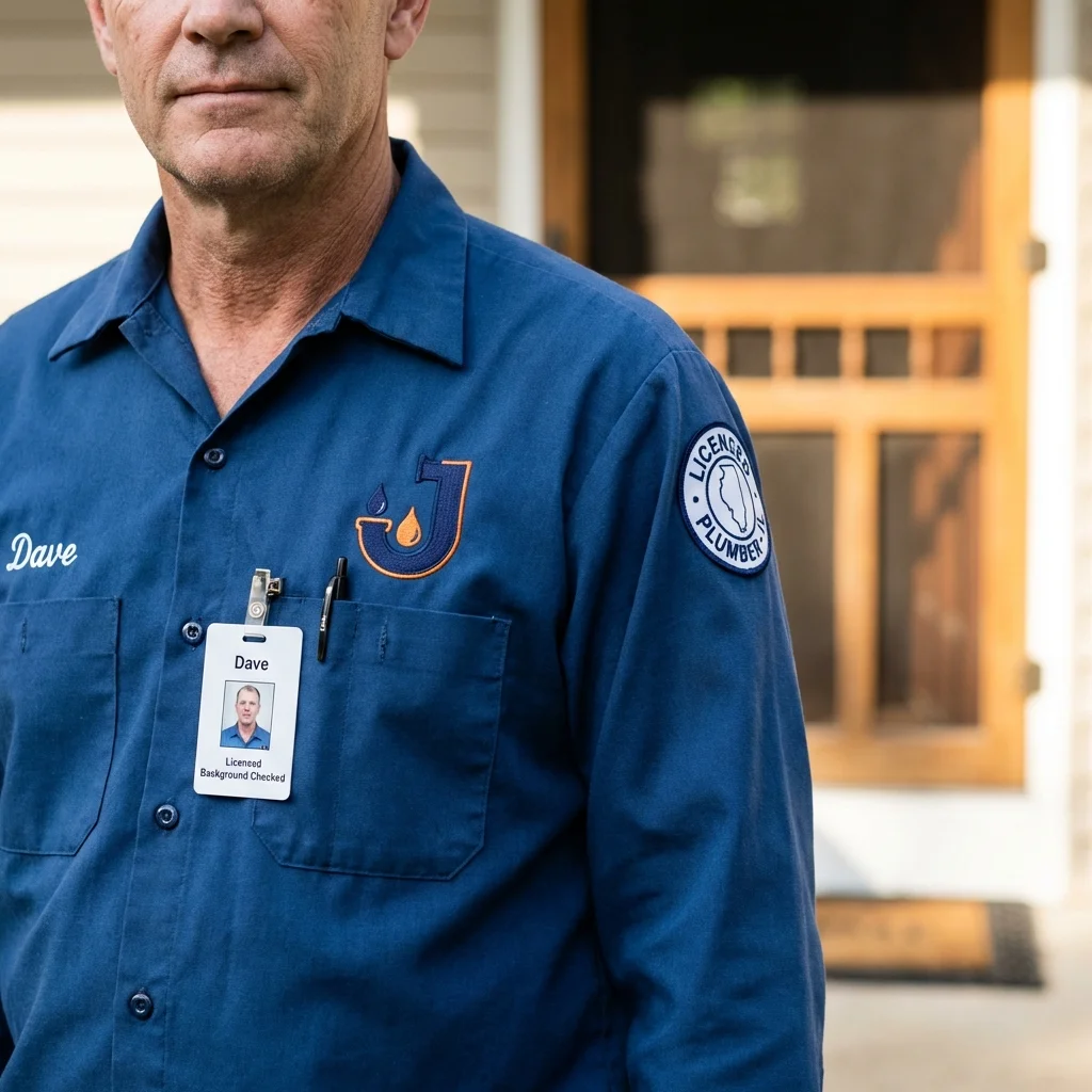 Licensed plumber showing ID badge in Scarborough, ME