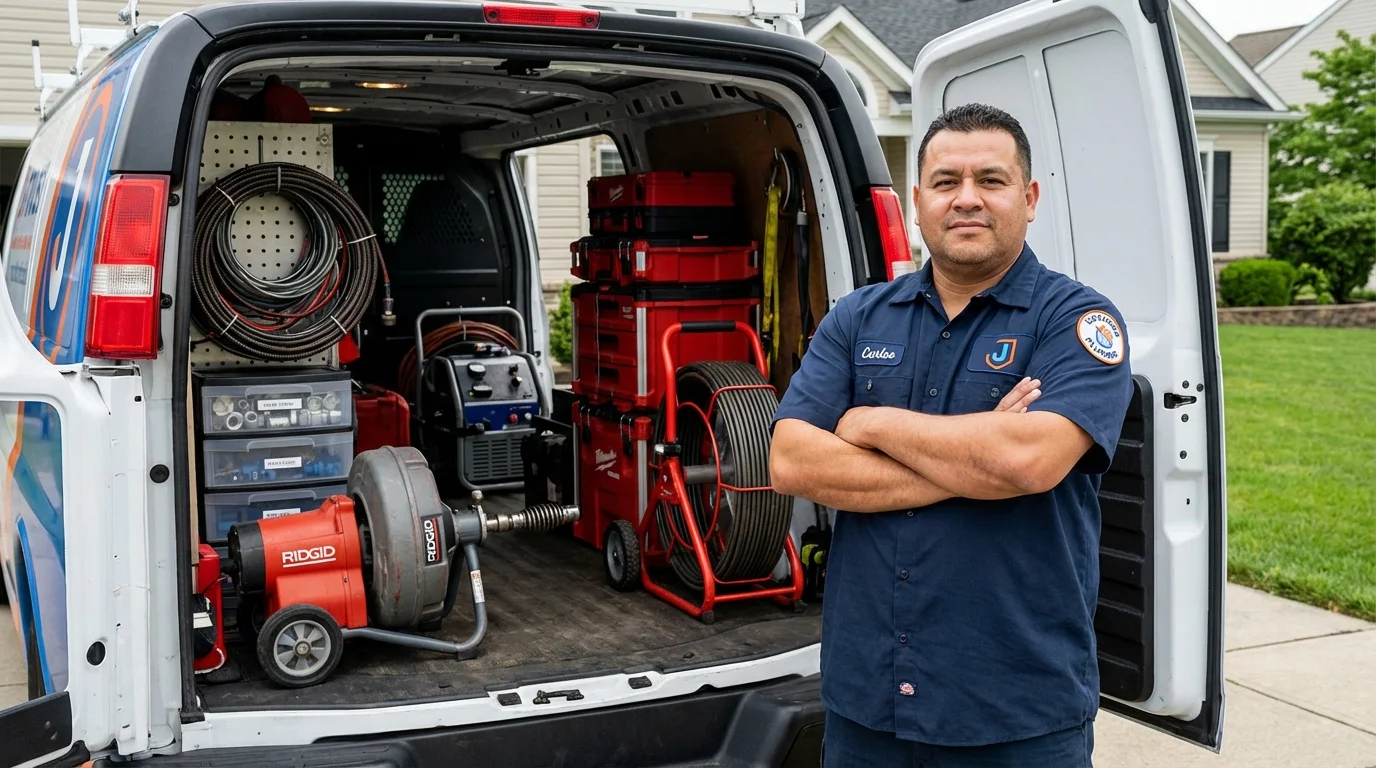 Professional drain cleaning equipment and Johns Plumbing LLC plumber in Scarborough