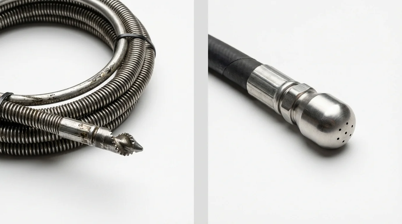 Drain snake cable and hydro jetting nozzle used for drain cleaning in Scarborough, ME