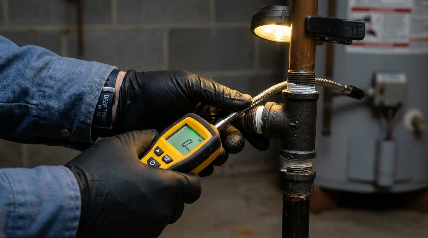 Gas leak detection with electronic sniffer by Johns Plumbing LLC in Scarborough