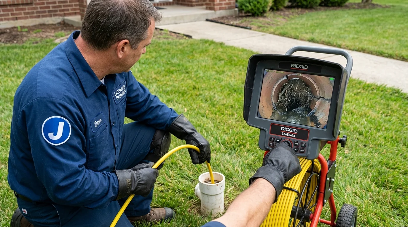 Sewer camera inspection being performed by Johns Plumbing LLC in Scarborough
